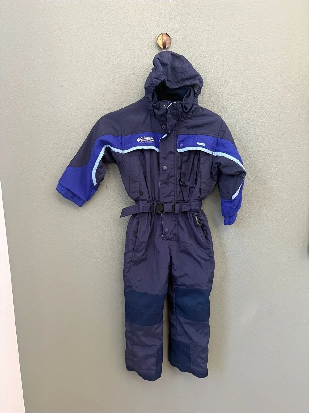 Columbia Tectonite Blue snow bib size 4/5 Colorblock Hooded